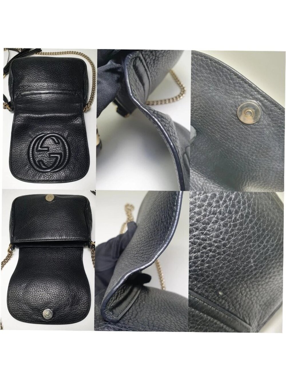 Authentic Gucci Soho Black Leather Chain Crossbody Bag GG Logo Small Designer - Picture 8 of 11